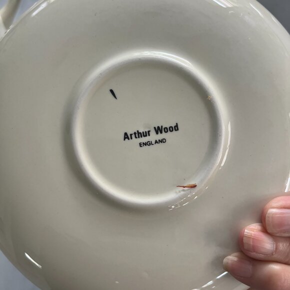 Set of 2 Vintage Arthur Wood Roman Numerals Clock Face Coffee Cups & Saucers - Picture 4 of 8